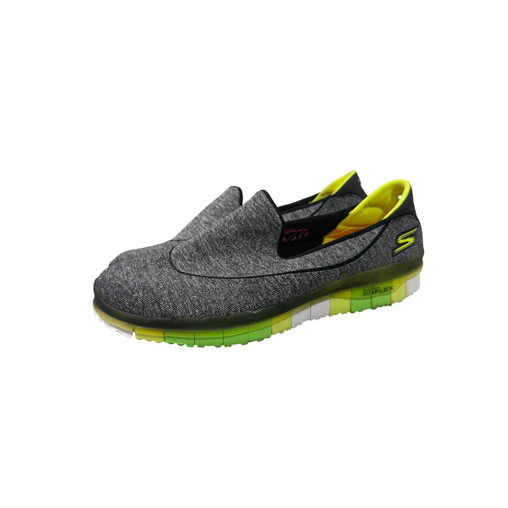 Skechers Go Flex Walk Womens 8 Grey Lime Green Goga Mat Slip On Shoes